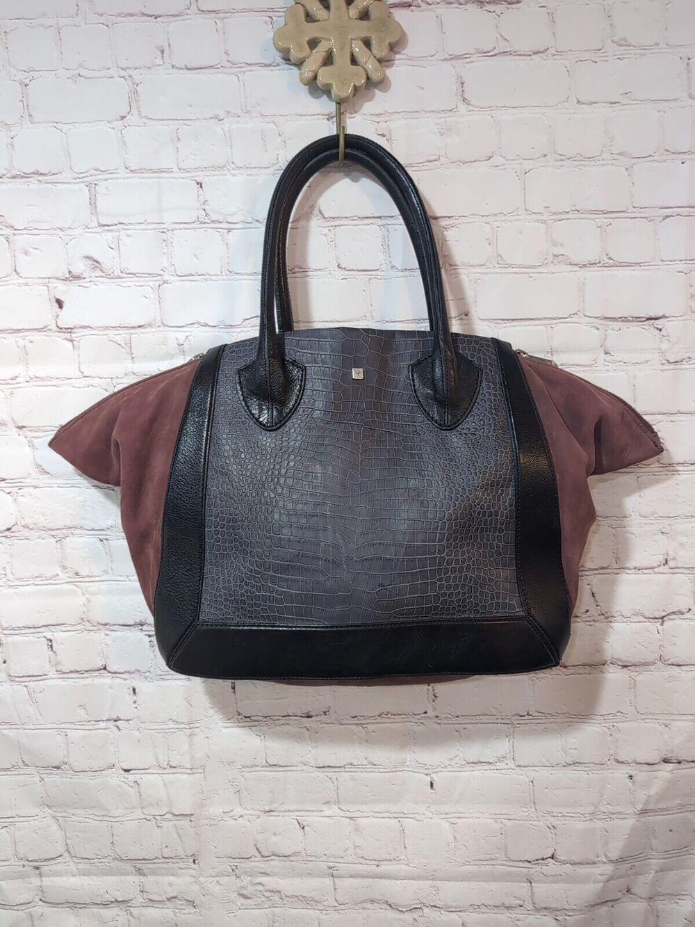 Pour la Victoire Maison Smooth & Croc Embossed Colorblock Leather Tote Handbag
